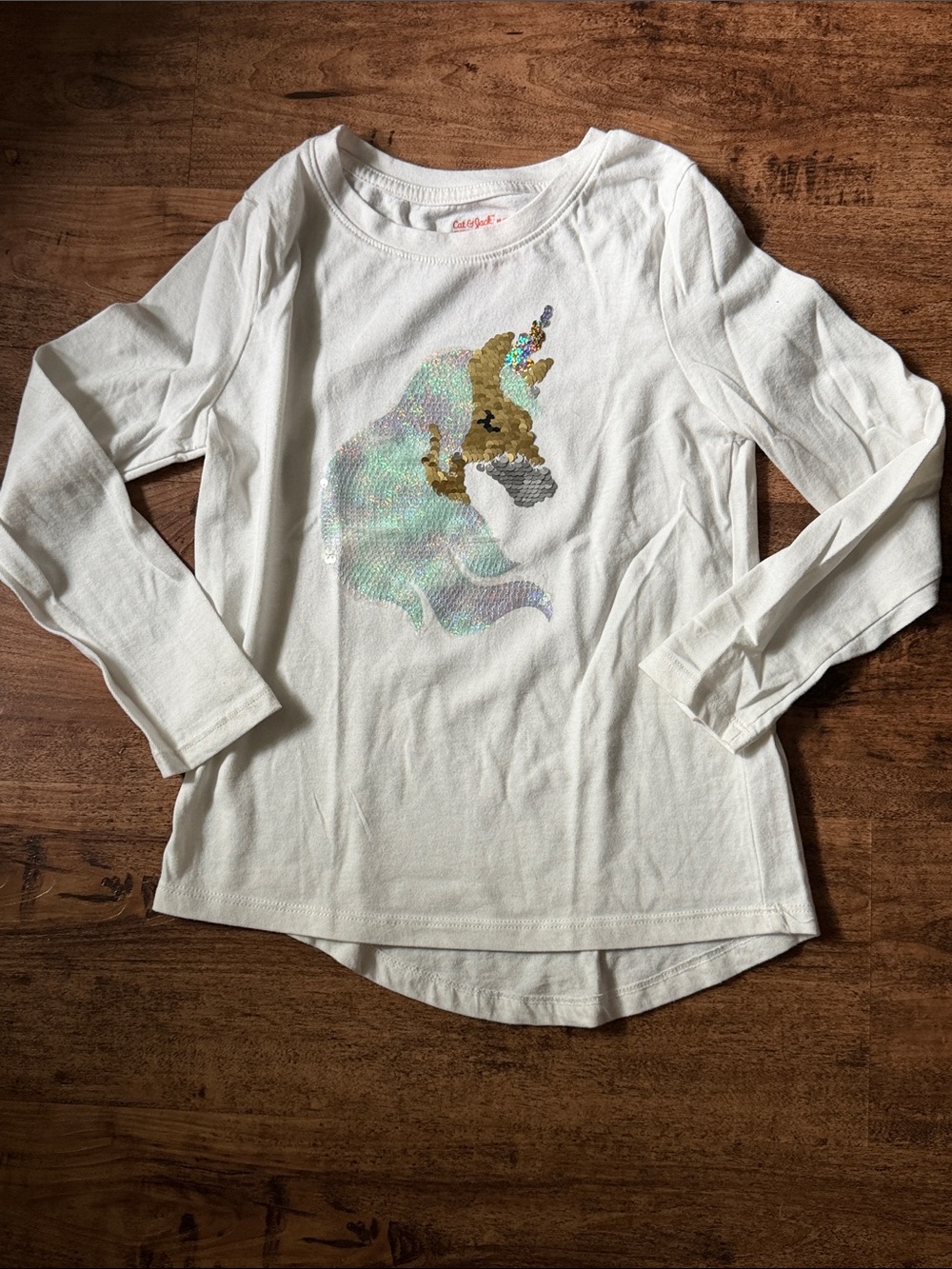 Cat & Jack Girls' White Long-Sleeve Unicorn Sequin Top size medium